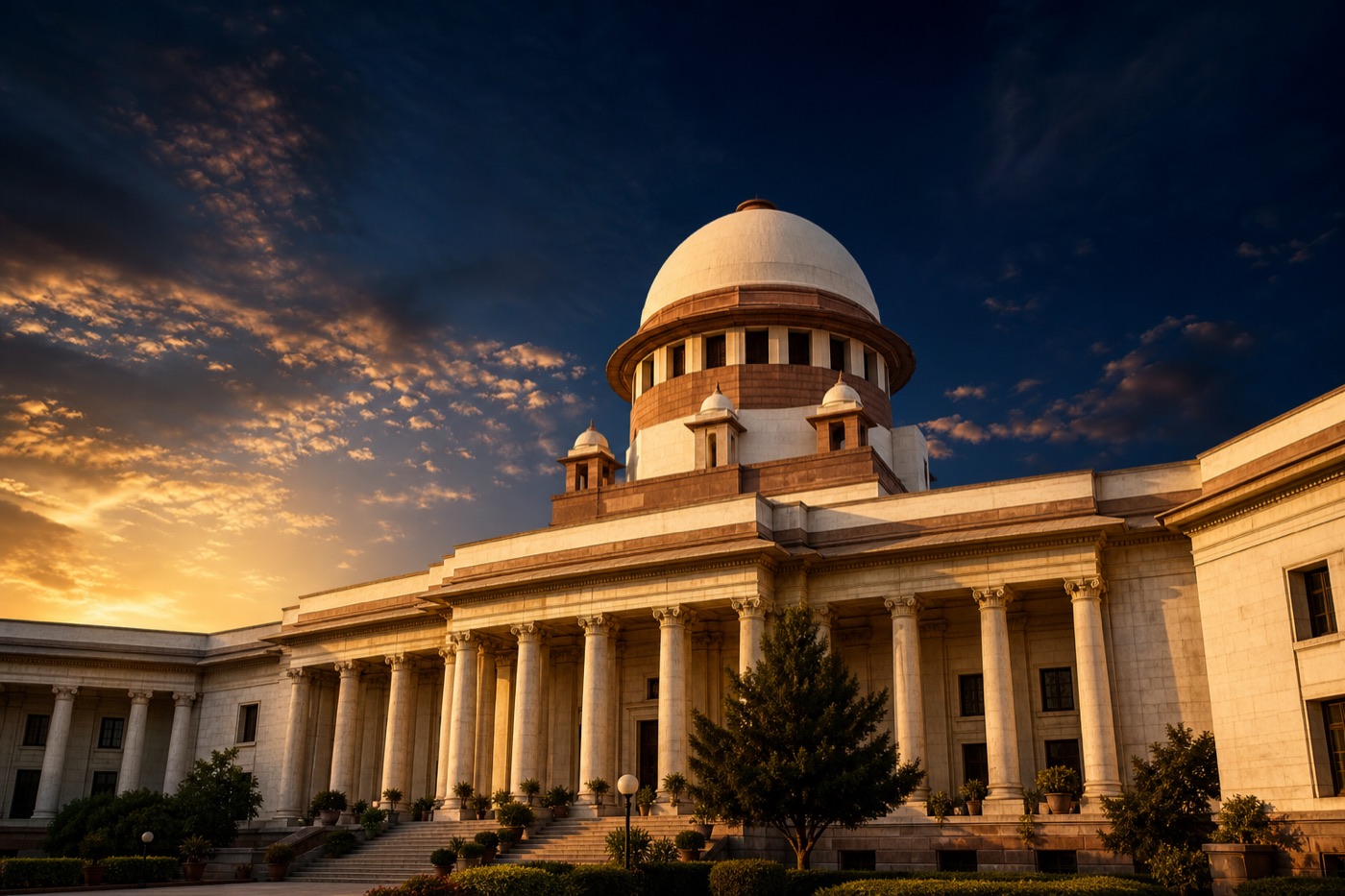 Supreme Court of India building at golden hour